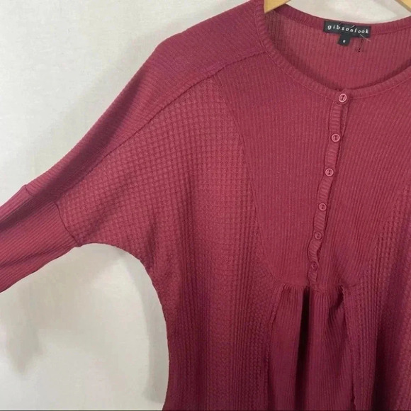 Gibson Look Mixed Rib Waffle Knit  Henley - Picture 6 of 11